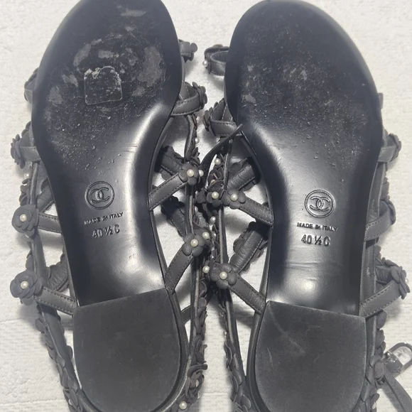 Chanel Black Strappy Floral Sandals - Picture 5 of 5